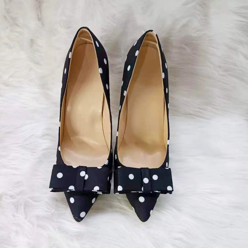 Women's Black Satin Polka-Dot Stiletto Heels - RewaGold