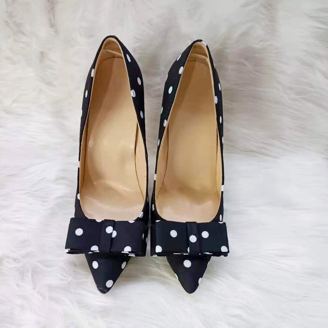 Women's Black Satin Polka-Dot Stiletto Heels - RewaGold