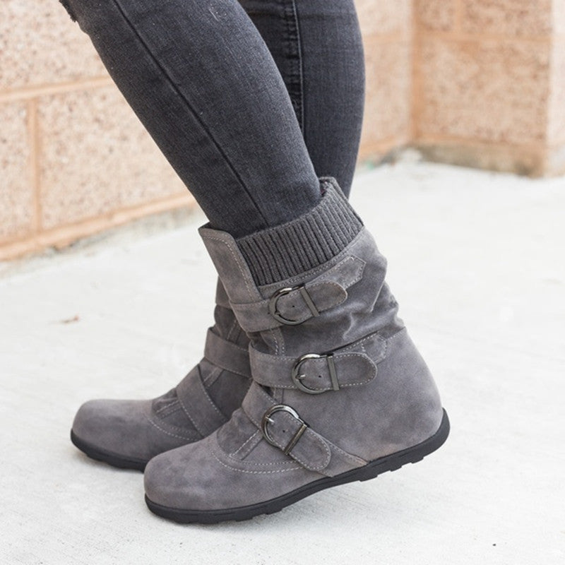 Casual Winter Boots Strap Buckle Shoes - RewaGold