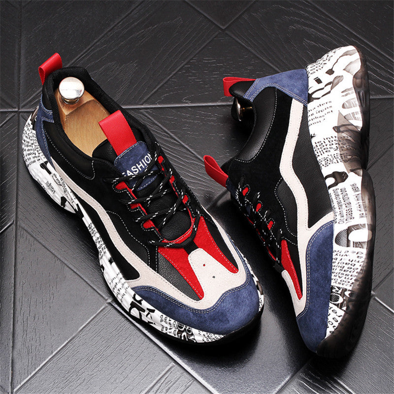 Black Rivet Graffiti Sneakers with Bold Red Soles - RewaGold