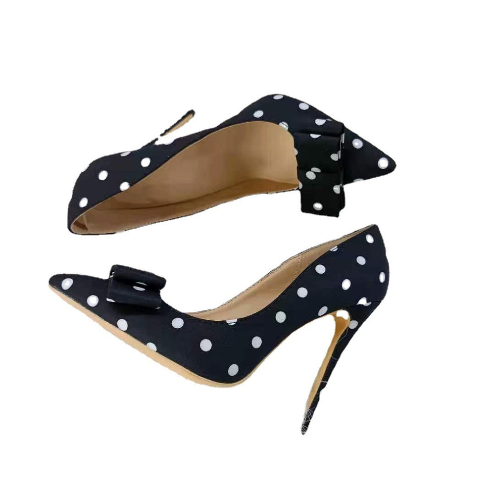 Women's Black Satin Polka-Dot Stiletto Heels - RewaGold