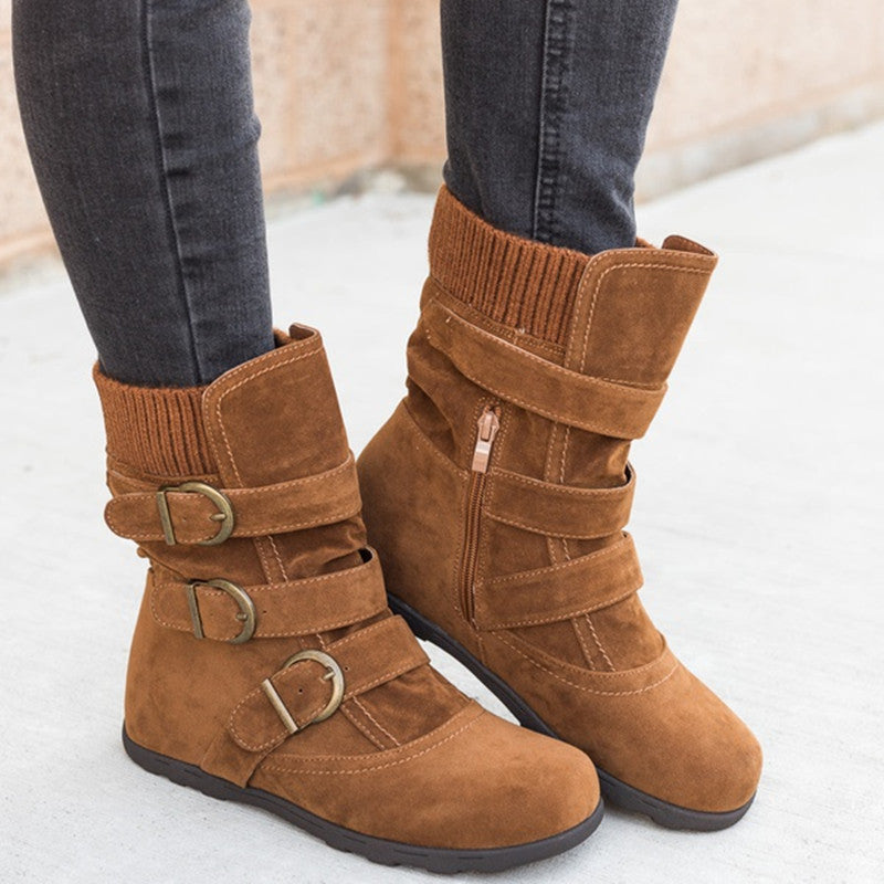 Casual Winter Boots Strap Buckle Shoes - RewaGold