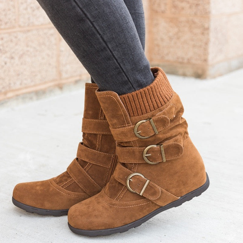 Casual Winter Boots Strap Buckle Shoes - RewaGold