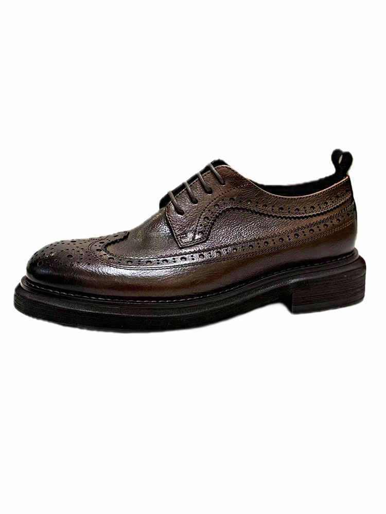 Men's Brogue Leather Shoes - Thick Sole & Height-Enhancing - RewaGold