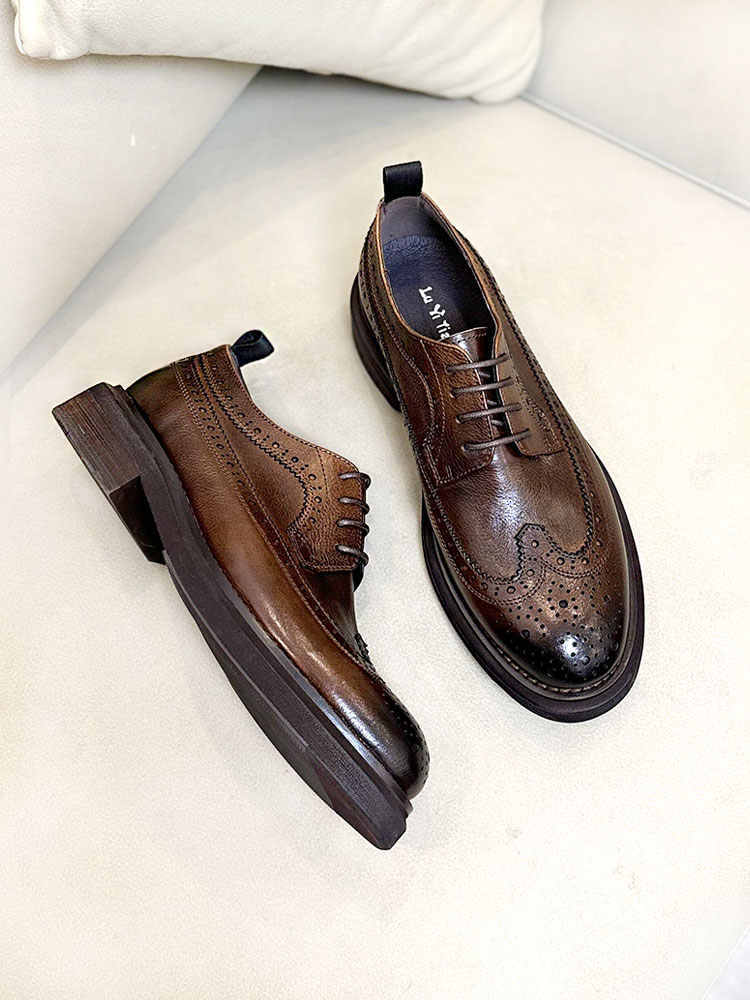 
                      
                        Men's Brogue Leather Shoes - Thick Sole & Height-Enhancing - RewaGold
                      
                    