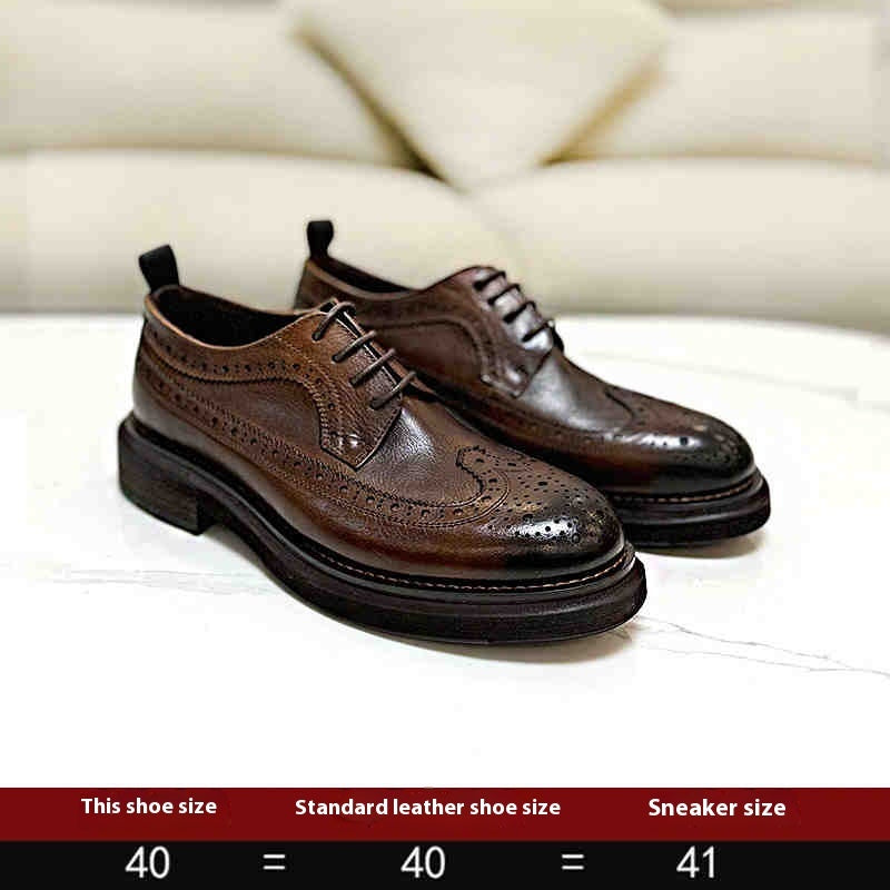 Men's Brogue Leather Shoes - Thick Sole & Height-Enhancing - RewaGold